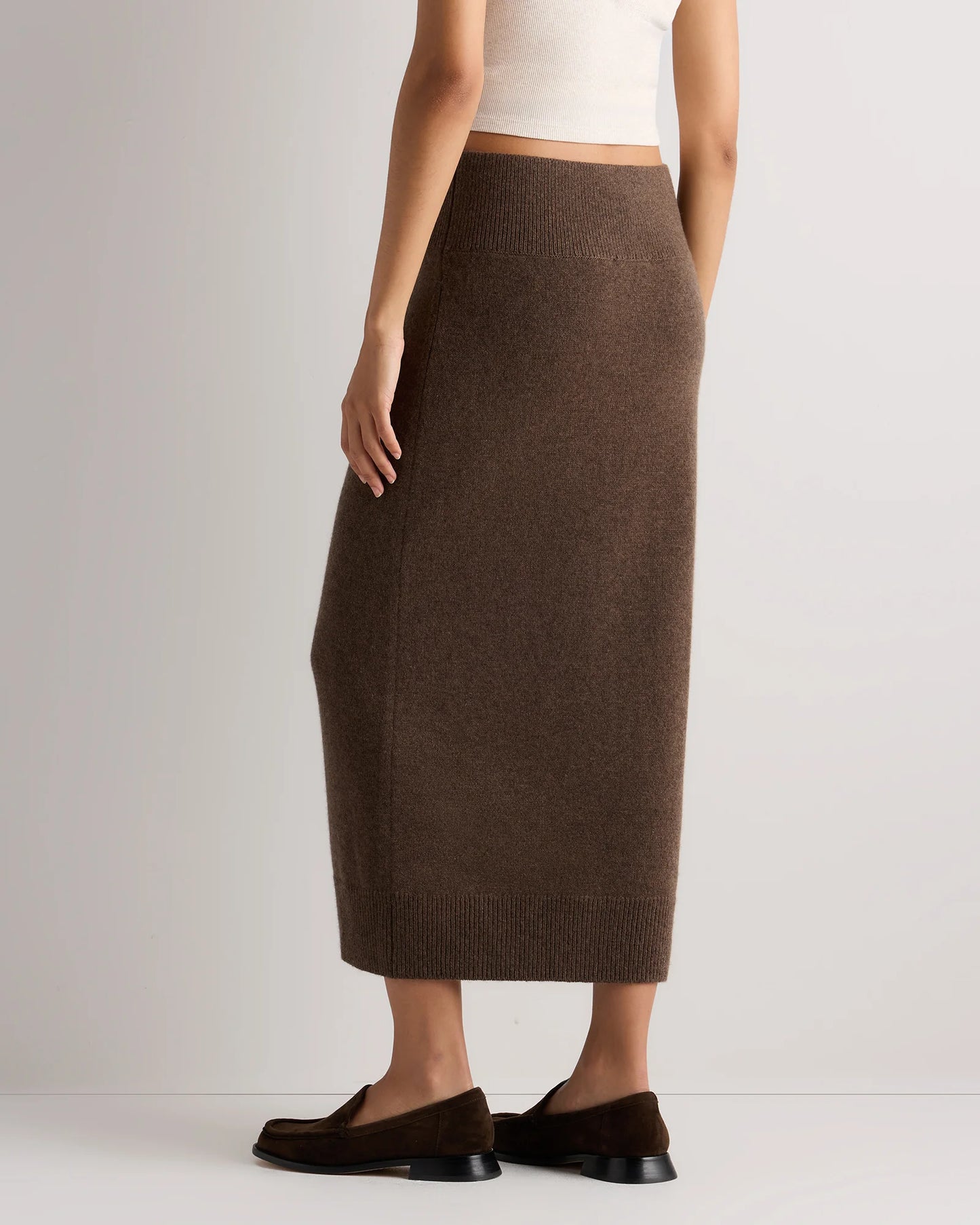 Mongolian Cashmere Fitted Midi Skirt - XS / Brown
