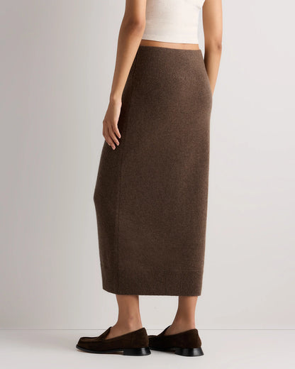 Mongolian Cashmere Fitted Midi Skirt - XS / Brown