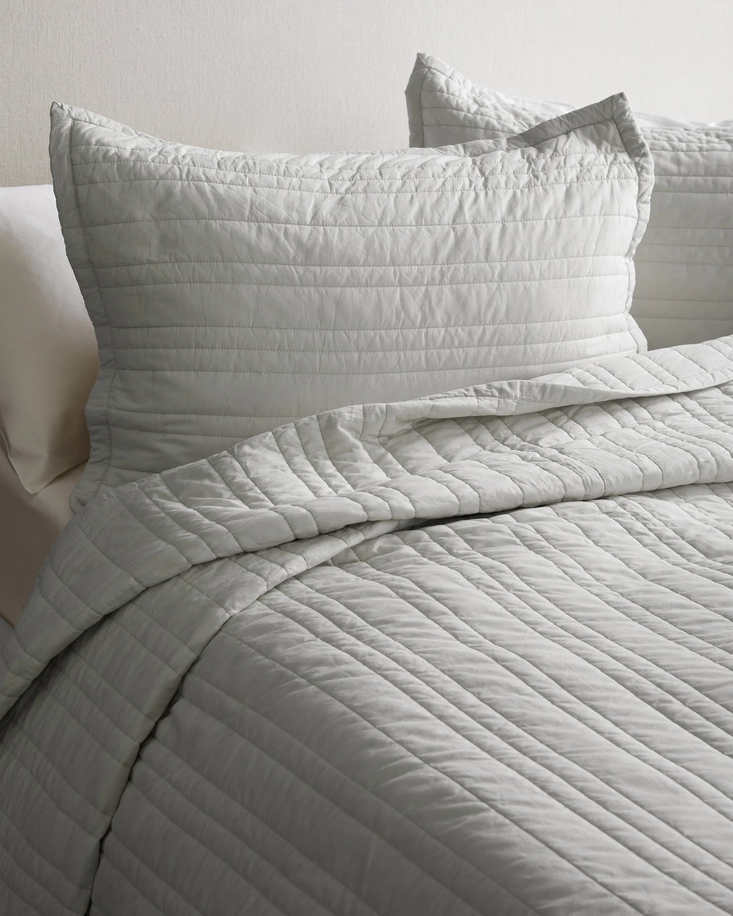 Organic Cotton Stripe Stitch Quilt Set - Twin / White