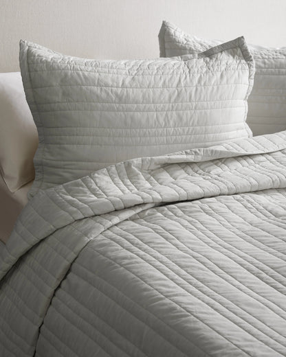 Organic Cotton Stripe Stitch Quilted Sham Set - Standard / White