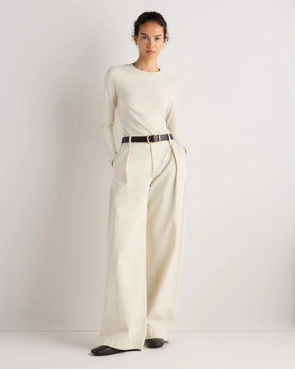 Stretch Cotton Jersey Fitted Long Sleeve T-Shirt - XS / Linen White