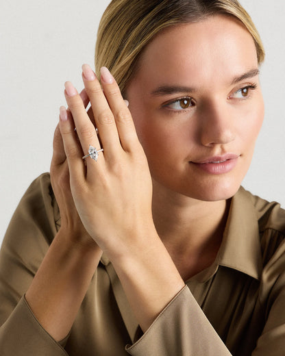Lab Grown Diamond Marquise Petite Pave Engagement Ring - 3ct - 4 / Yellow Gold
