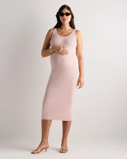 Lightweight Cotton Cashmere Maternity Fitted Midi Dress - XS / Mountain Spring Blue