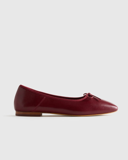 Italian Leather Square Toe Ballet Flat - 5 / Cognac
