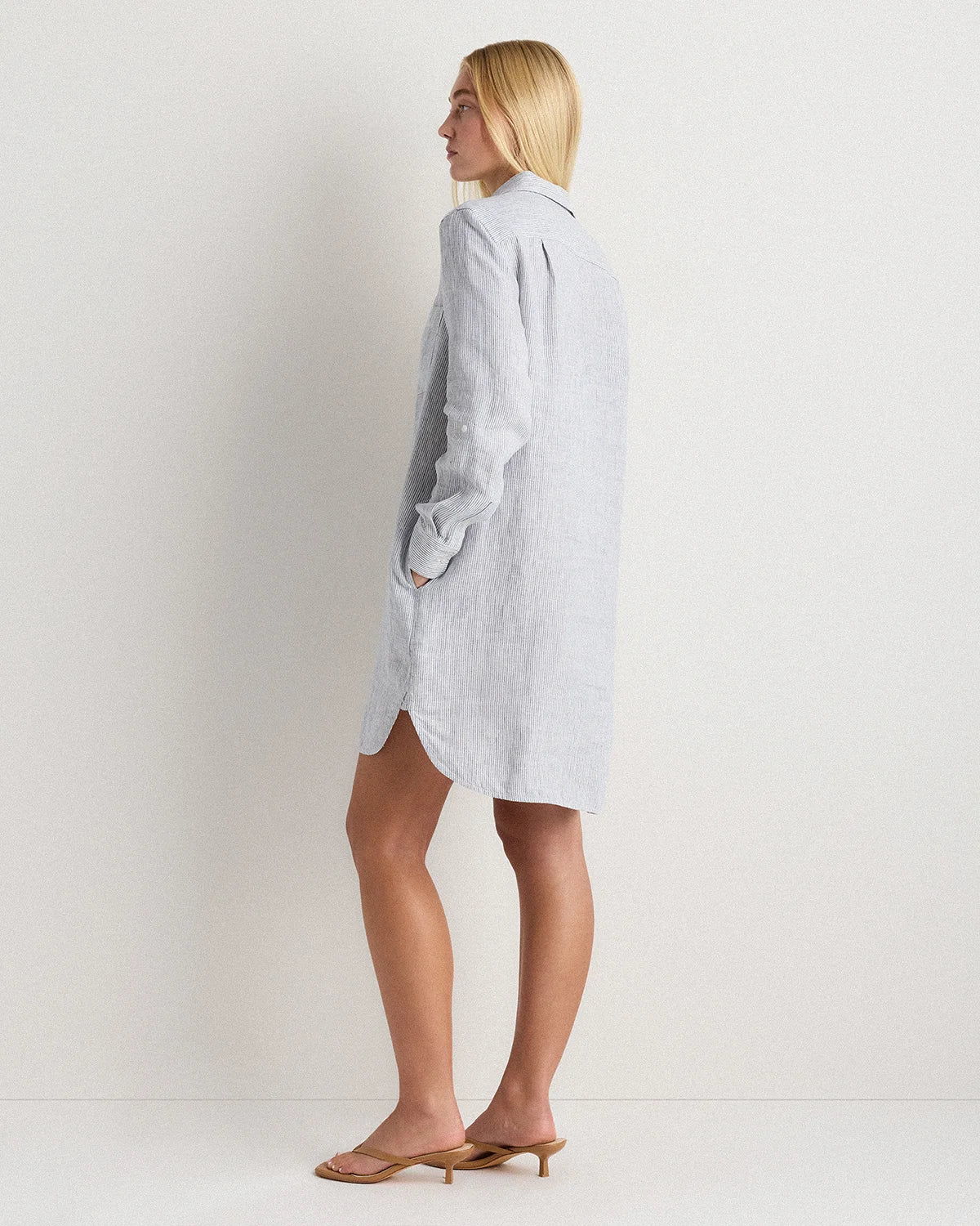 100% European Linen Shirt Dress - XS / Sky Blue Mariner Stripe