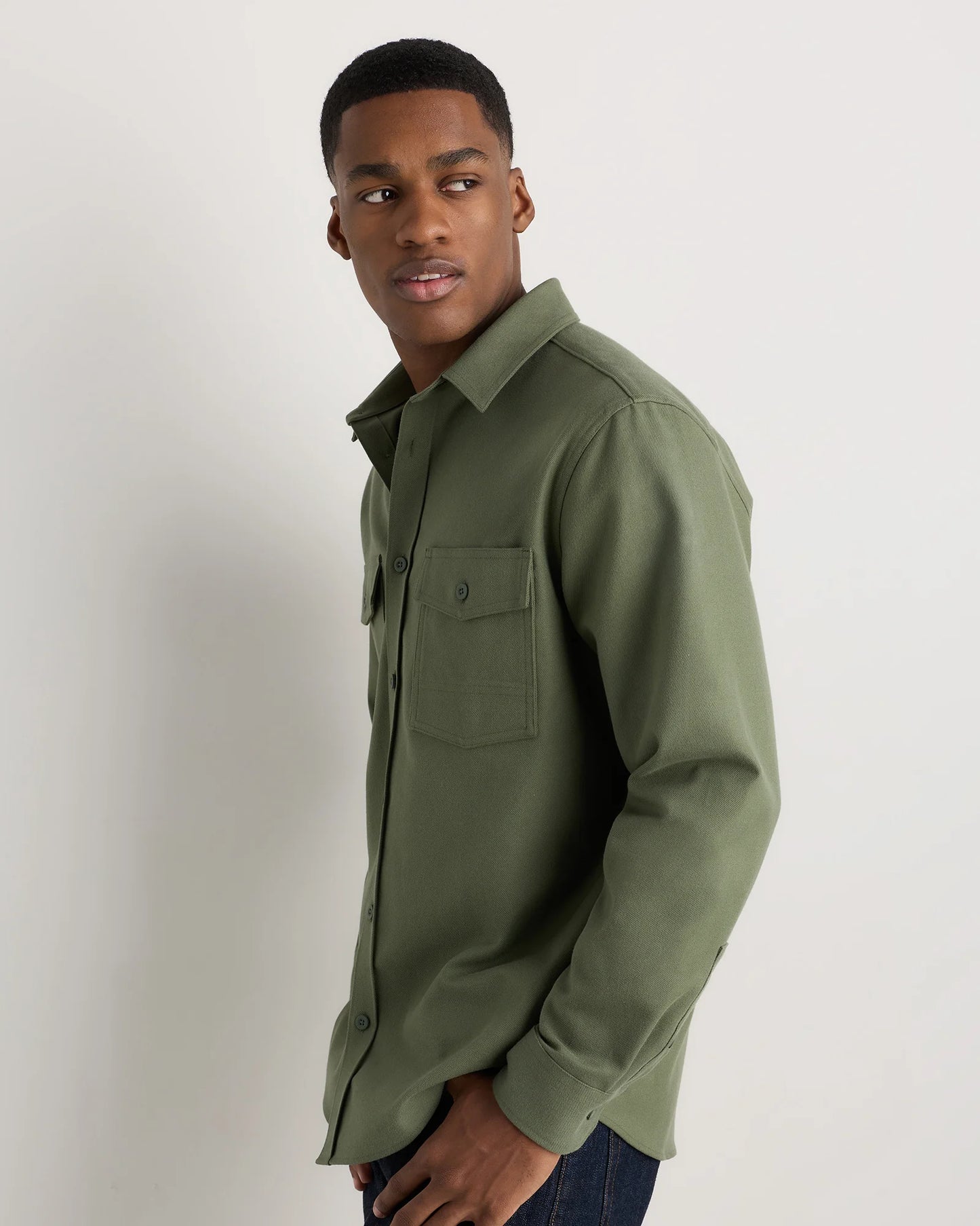 Brushed Cotton Wool Utility Overshirt - S / True Black