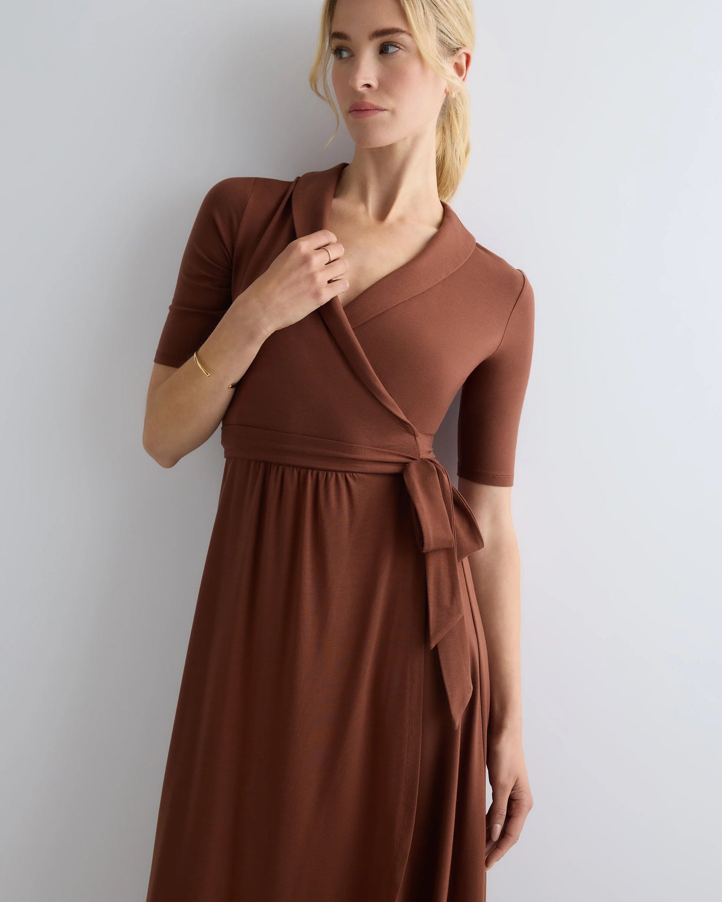 Tencel Jersey Midi Wrap Dress - XS / Brown