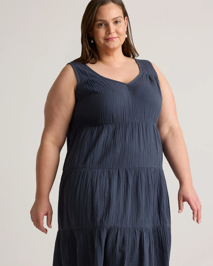 100% Organic Cotton Gauze Tiered Maxi Dress - 1X / Orchid Blue