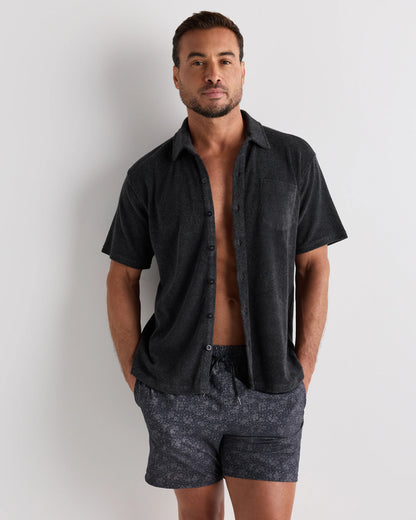 100% Organic Cotton Terry Towel Button Down Polo - S / Heather Charcoal