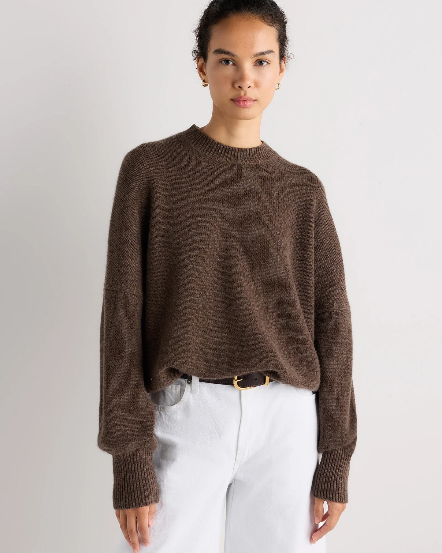 100% Mongolian Cashmere Slouchy Blouson Sleeve Crewneck - XS / Black