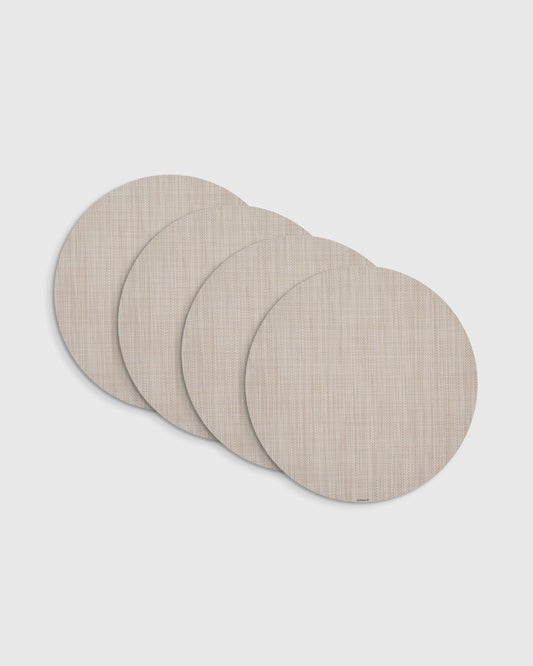 Mini Basketweave Easy-Care Round Placemat, Set of 4 by Chilewich - One Size / Parchment