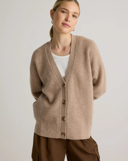 Mongolian Cashmere Fisherman Boxy Cropped Cardigan Sweater - XS / Faded Denim