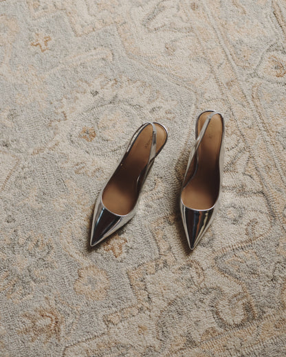 Italian Leather Slingback 75mm Heel - 5 / Black