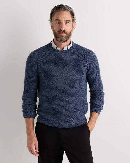 Mongolian Cashmere Fisherman Crewneck Sweater - S / Navy Marl