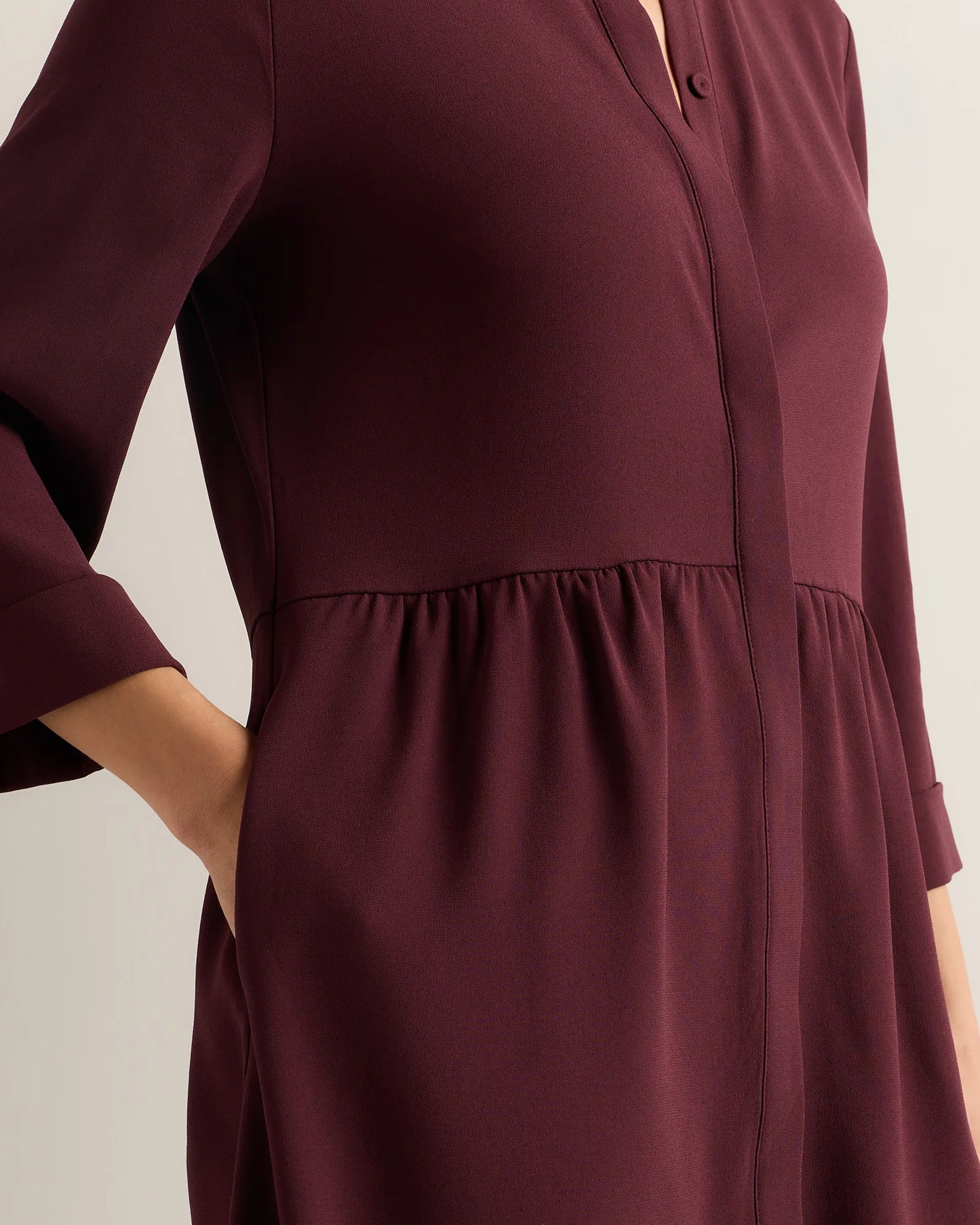 Fluid Crepe Shirt Dress - XS / Wine Tasting Red