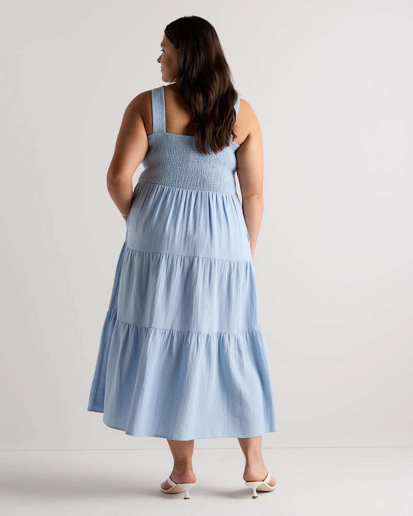 100% Organic Cotton Gauze Smocked Sleeveless Maxi Dress - 1X / Ocean Breeze