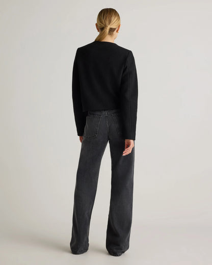 100% Merino Wool Collarless Cropped Jacket - XS / Heather Bone