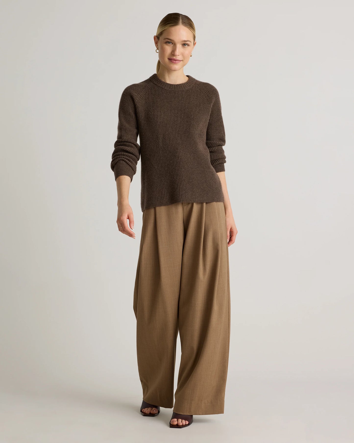 Mongolian Cashmere Fisherman Crewneck Sweater - XS / Teak