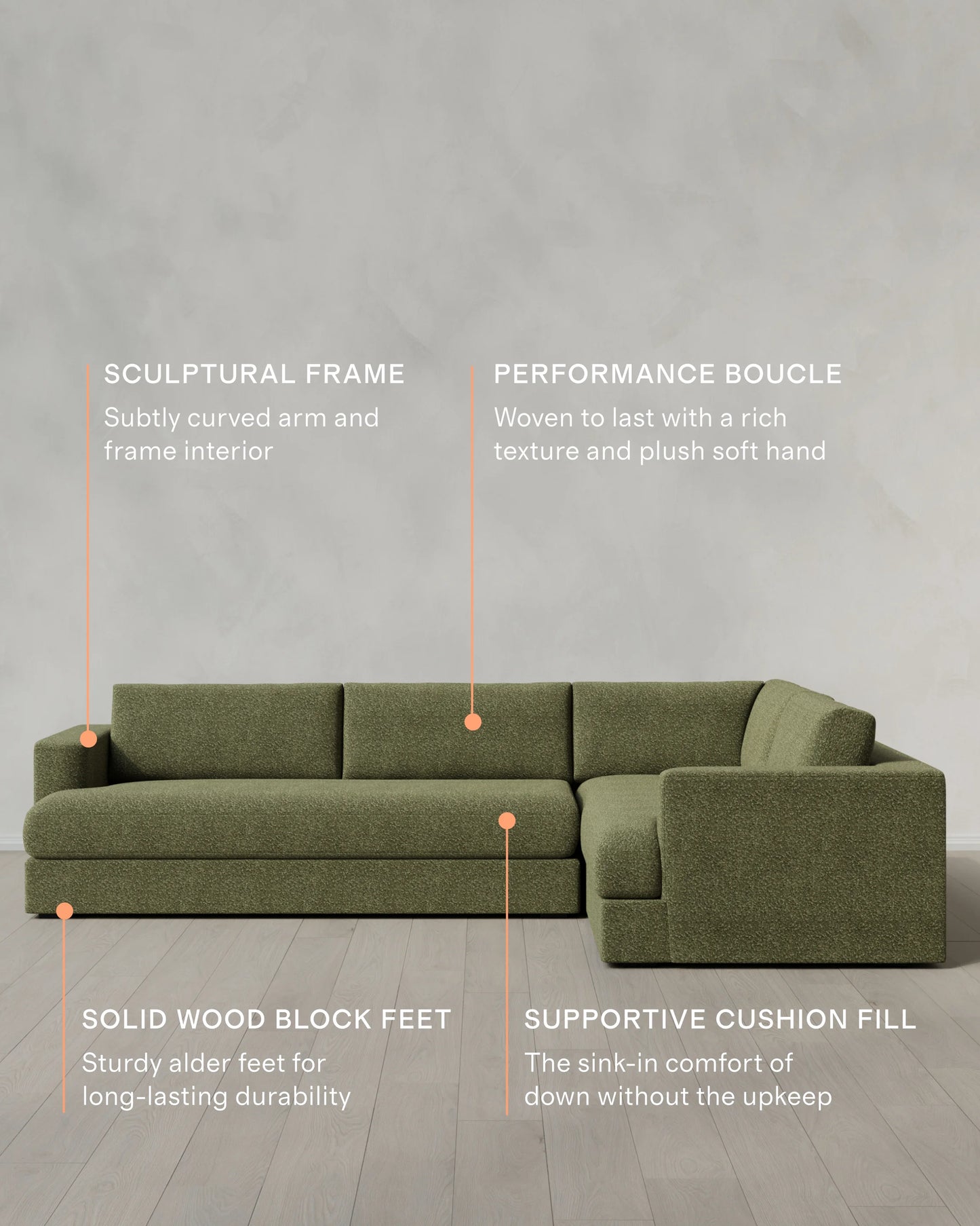 Sierra Curved Arm L Sectional in Performance Boucle - Right Arm / Mushroom