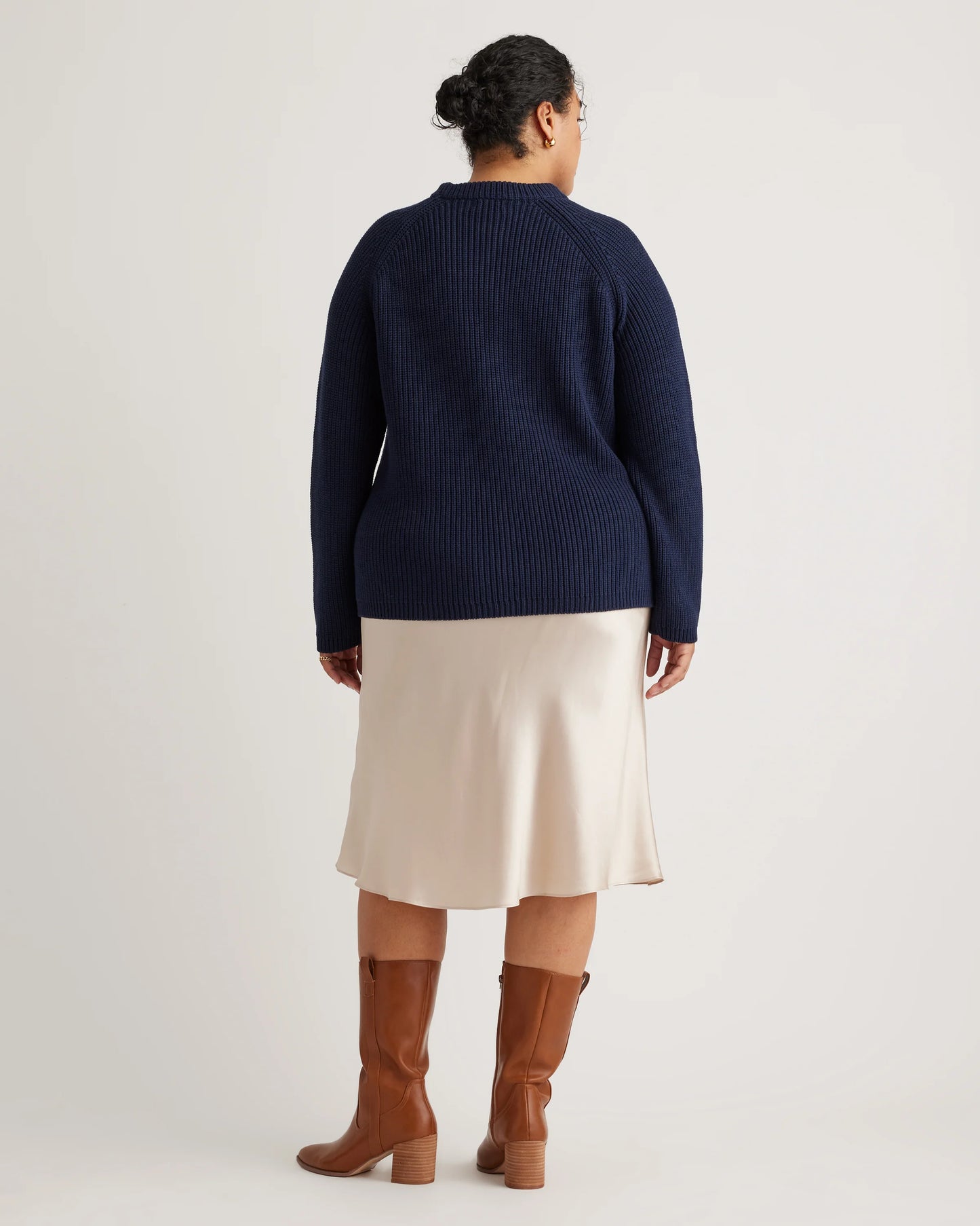 100% Organic Cotton Fisherman Crew Sweater - 1X / Blue Sapphire