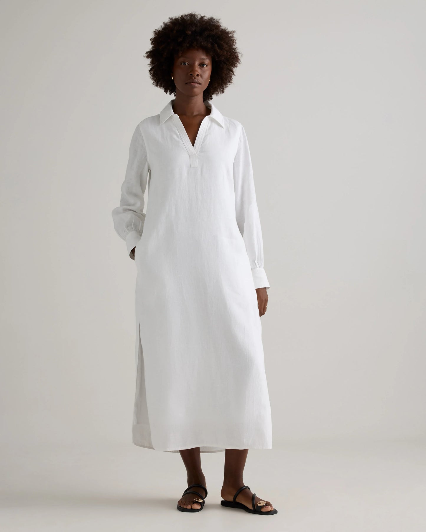 100% European Linen Popover Maxi Dress - XS / Blue Pinstripe