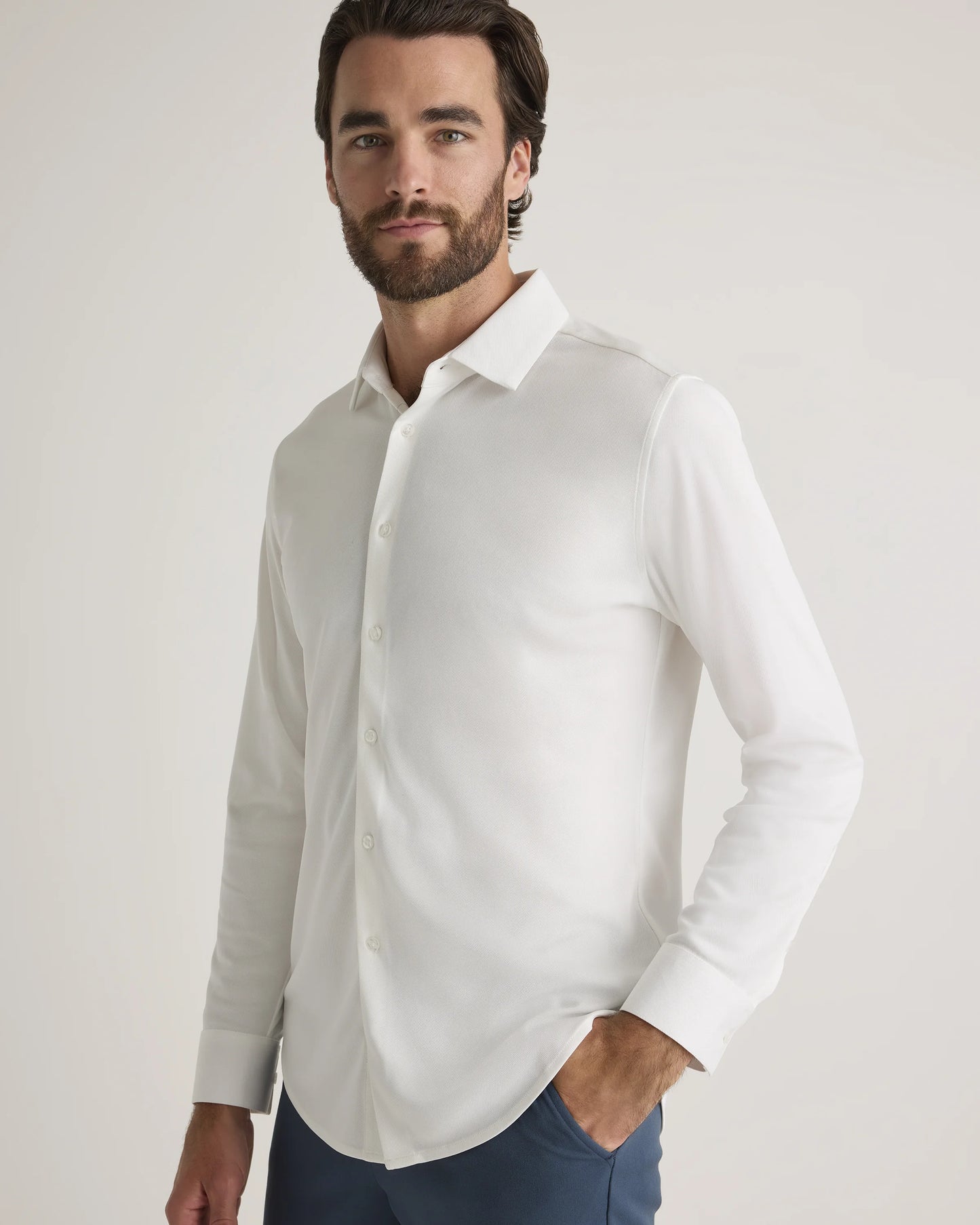 Commuter Stretch Pique Long Sleeve Button Down - XS / Dark Coal