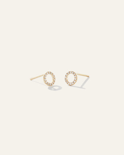 14K Diamond Pave Circle Studs - One Size / Yellow Gold