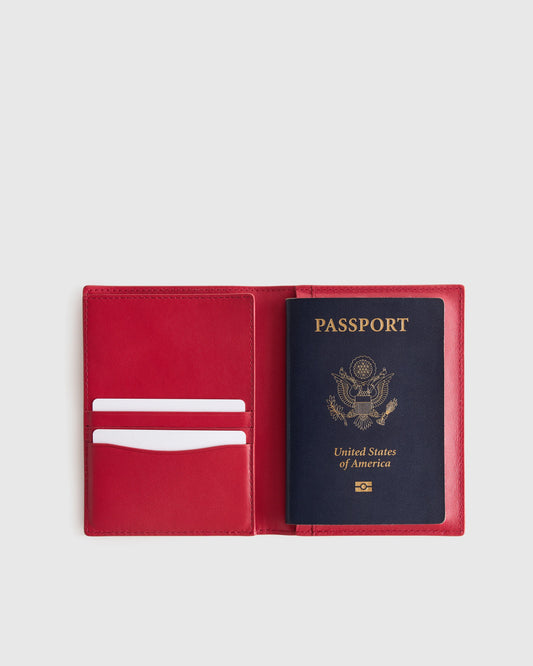Nappa Leather RFID Blocking Passport Holder - One Size / Cherry Red