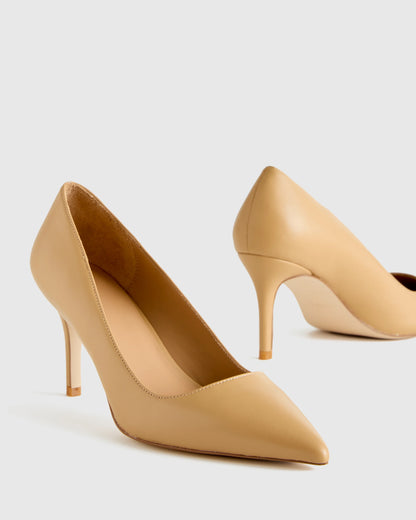 Italian Leather 75mm Pointy Toe Pump - 5 / Cashew