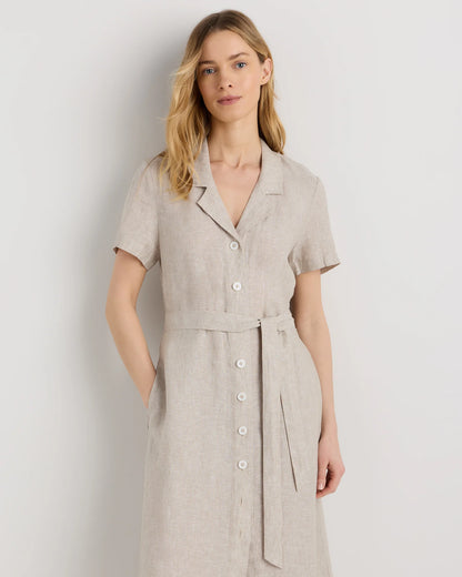 100% European Linen Button Front Dress - XS / Sky Blue Mariner Stripe