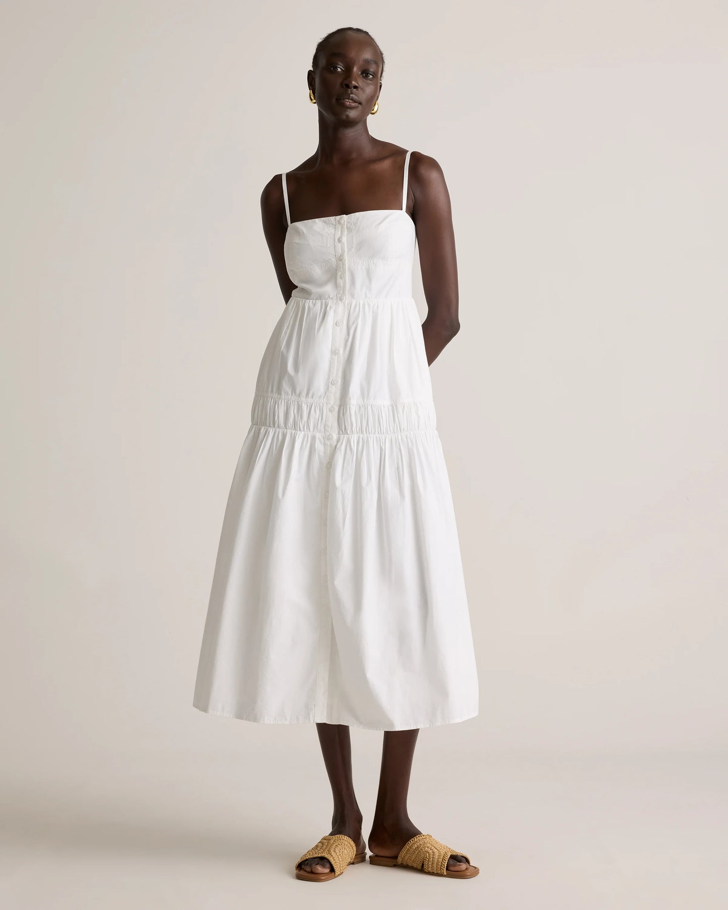 100% Organic Cotton Poplin Spaghetti Strap Maxi Dress - XS / Light Blue Stripe
