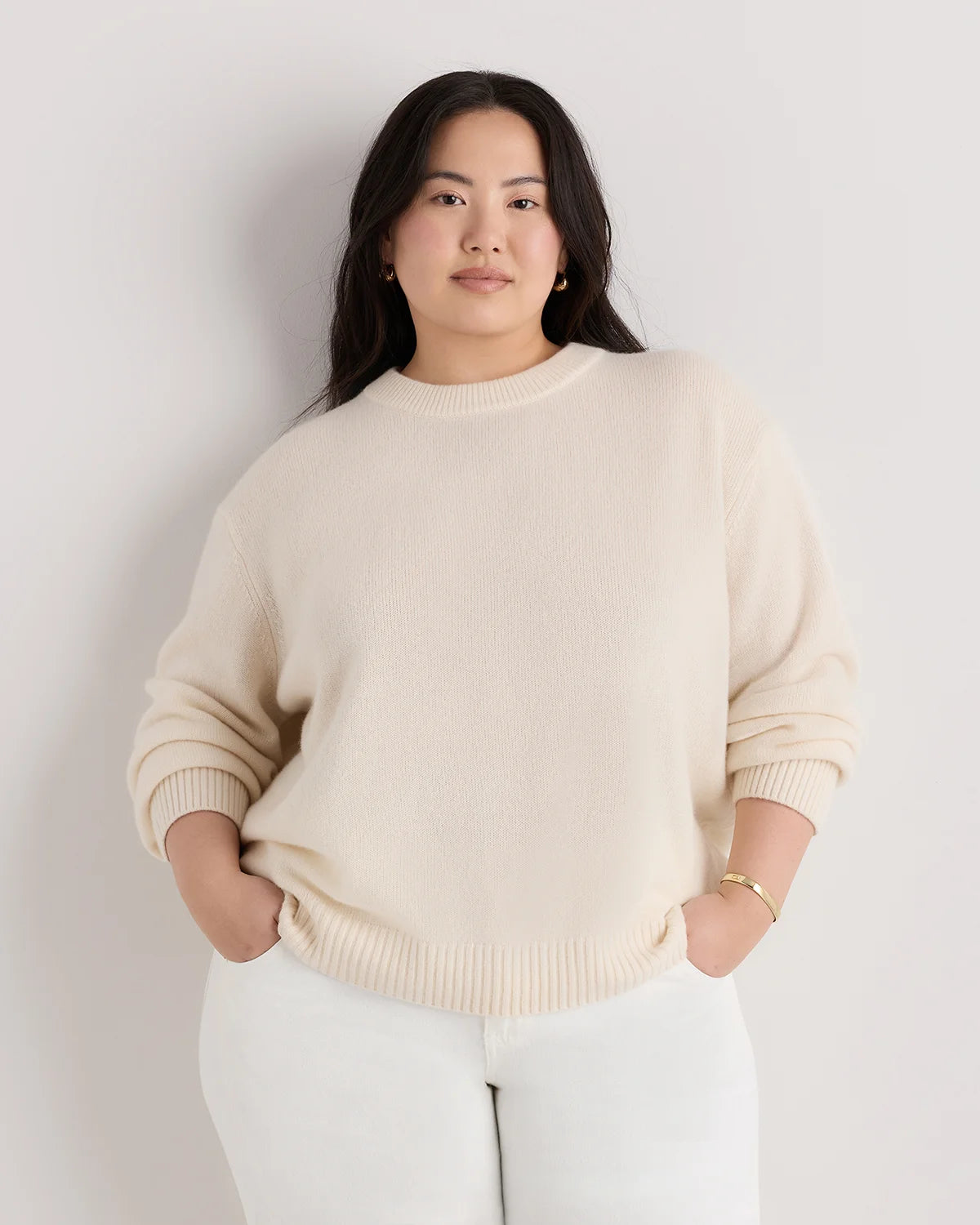 Mongolian Cashmere Oversized Crewneck Sweater - 1X / Oatmeal