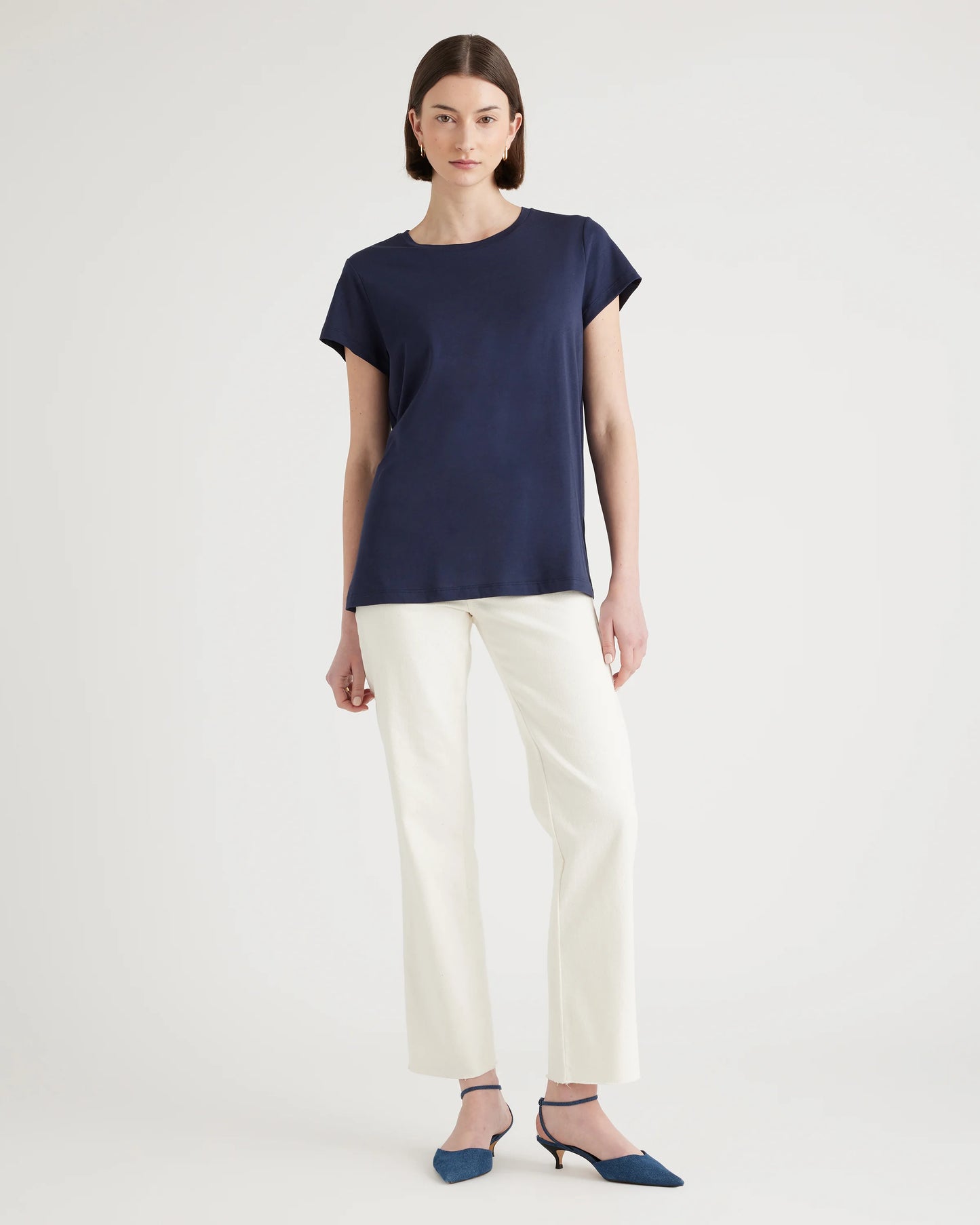Cotton Modal Crew Neck Swing Tee - XS / White