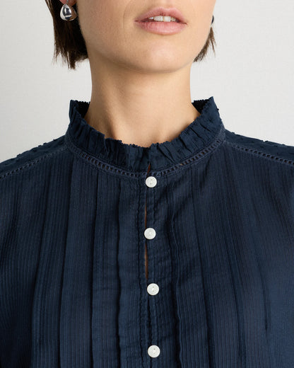 Organic Textured Cotton Peasant Blouse - XS / Pale Custard Yellow
