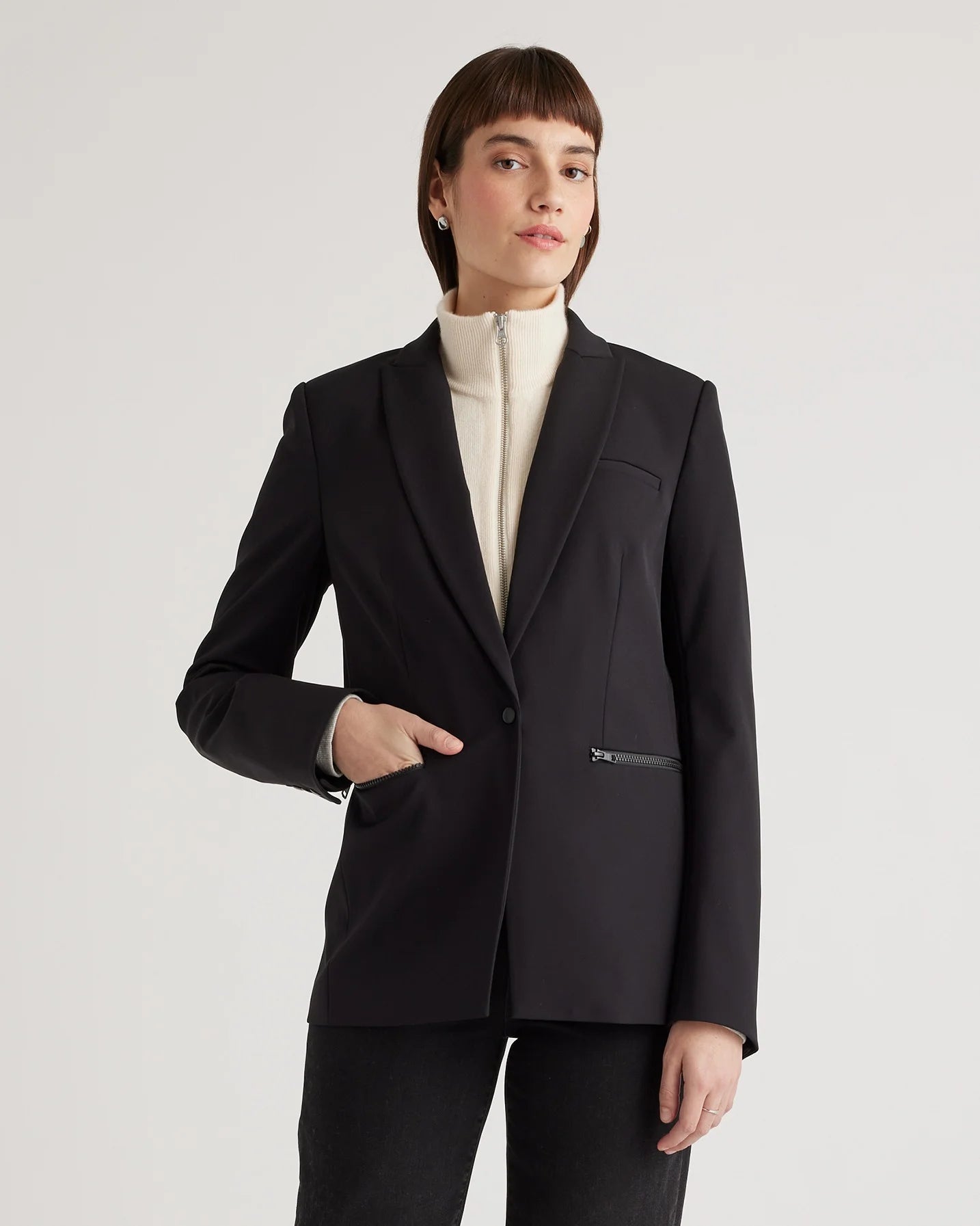 100% Mongolian Cashmere Ribbed Collar Blazer Insert - XS/S/M / Black