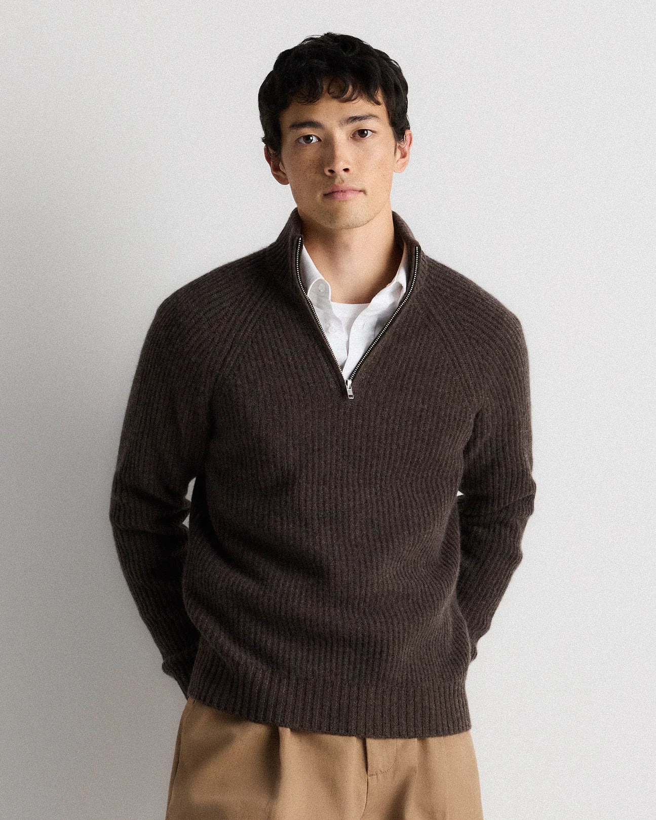 Mongolian Cashmere Fisherman Quarter Zip Sweater - S / Navy Marl