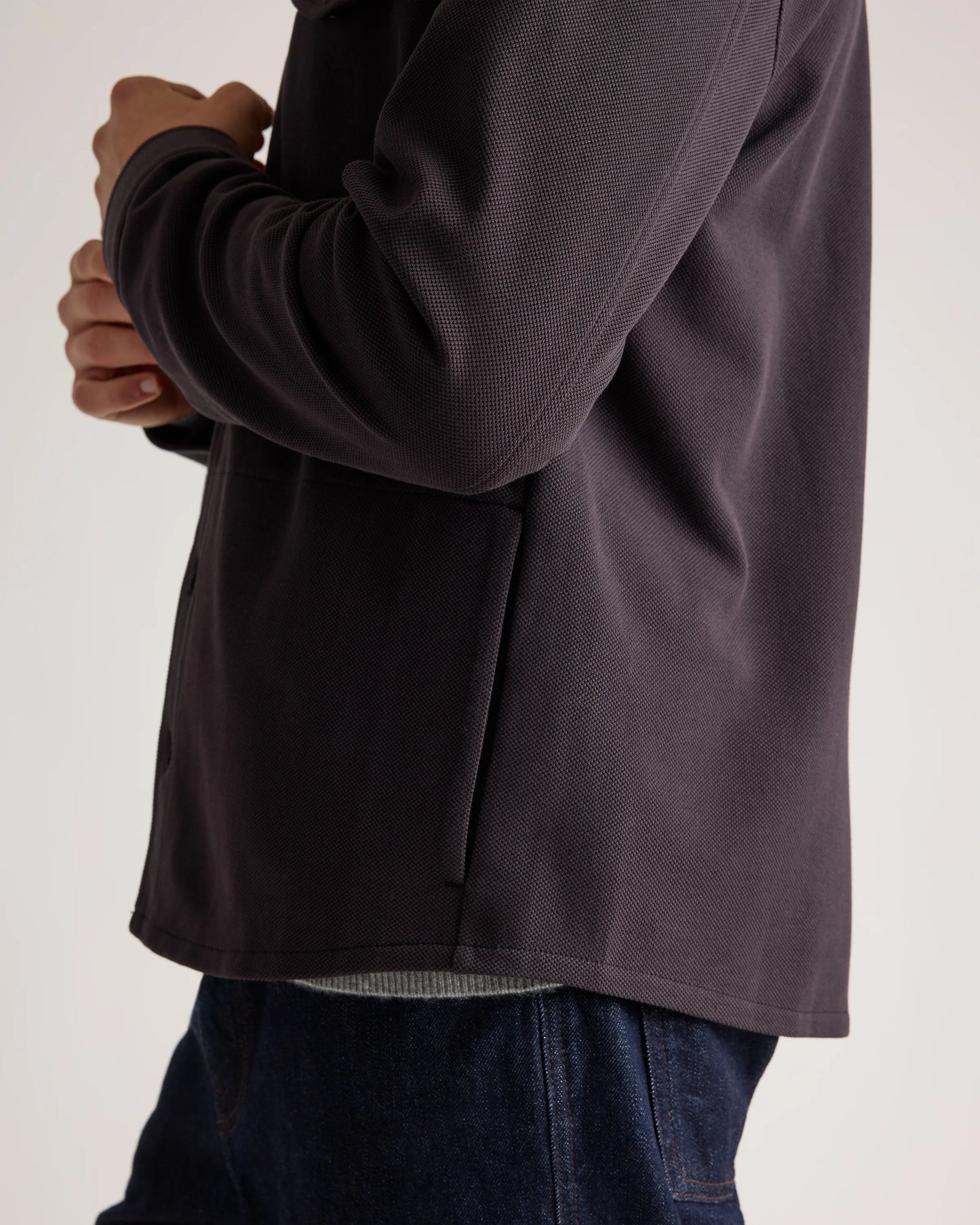 Cotton Pique Knit Overshirt - XS / Heather Charcoal