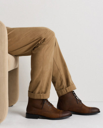 Crafted Leather Cap Toe Lace Up Boot - 7 / Matte Black
