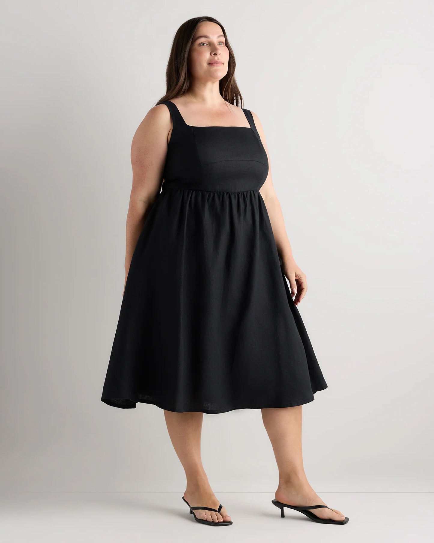 100% European Linen Fit & Flare Midi Dress - 1X / Chile