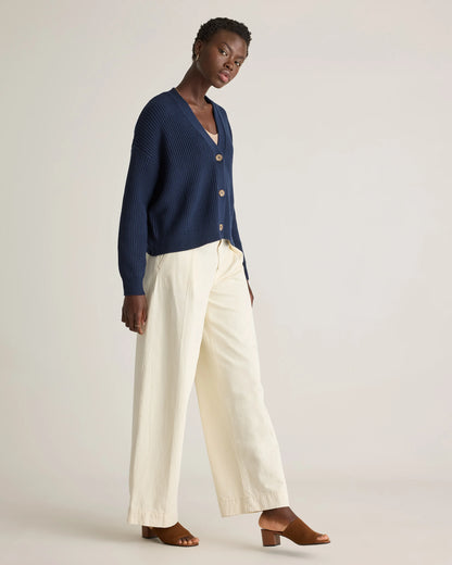 100% Organic Cotton Fisherman Boxy Cropped Cardigan - XS / Sapphire Blue
