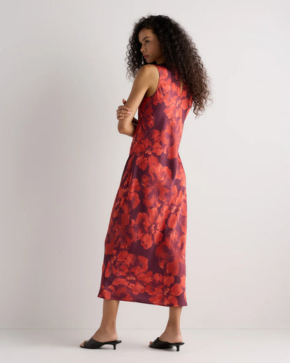 Washable Stretch Silk Tank Midi Dress - XS / Cordovan Red Hibiscus