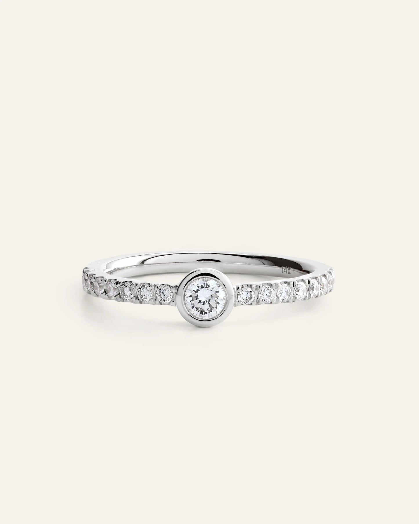 14K Gold Lab Grown Diamond Round Bezel Pave Ring - 4 / Yellow Gold