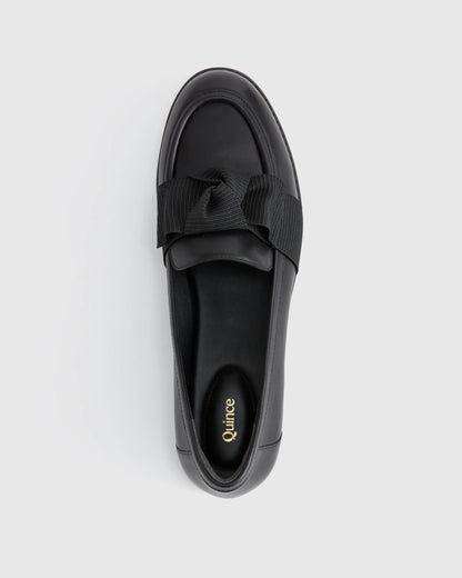 Italian Leather Bow Penny Loafer - 5 / Bone