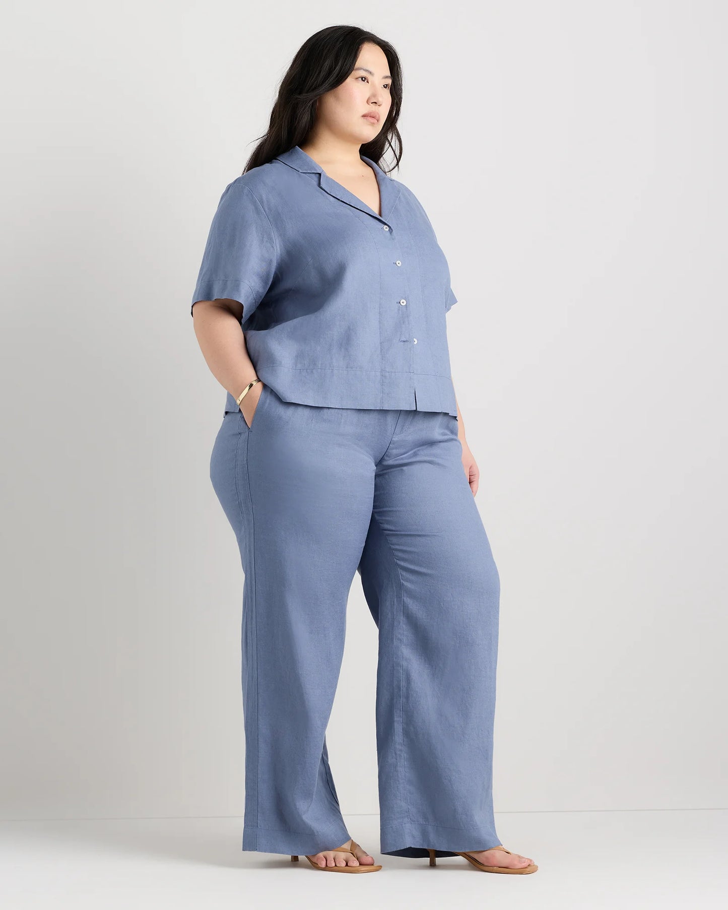 100% European Linen Wide Leg Pants - 1X / Bayberry Olive