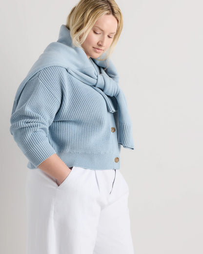 100% Organic Cotton Fisherman Boxy Cropped Cardigan - 1X / Black