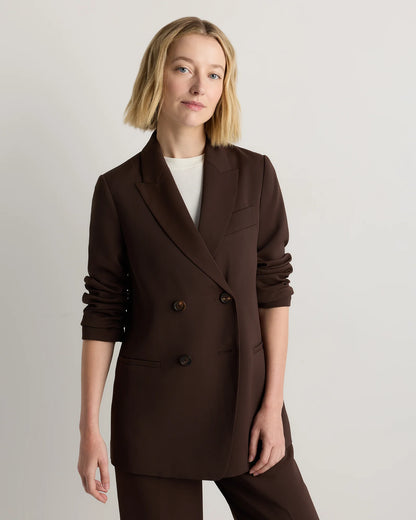 Stretch Crepe Relaxed Double-Breasted Blazer - XS / Sand