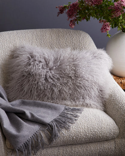 Luxe Mongolian Lamb Lumbar Pillow Cover - 12x20 / Ivory