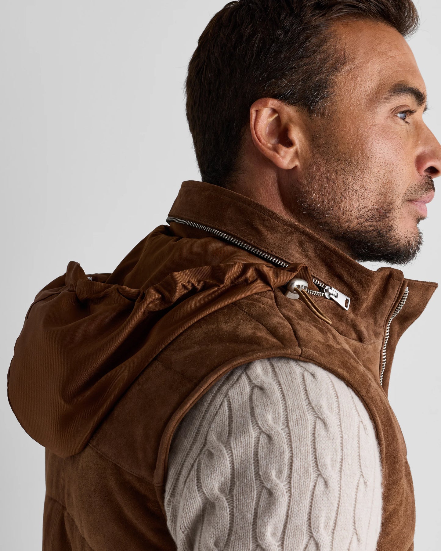 100% Suede Puffer Vest - S / Charcoal Black