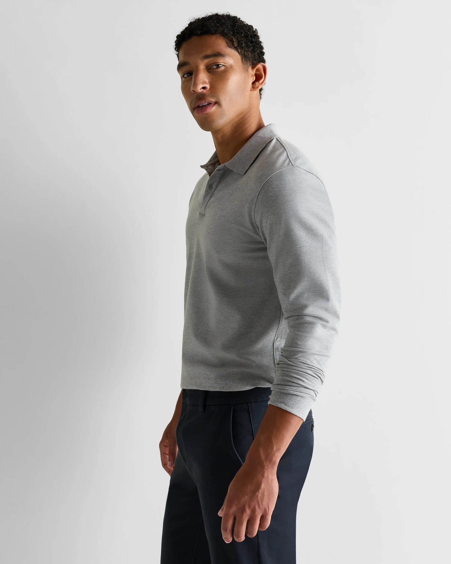 Organic Cotton Long Sleeve Pique Polo - S / Black