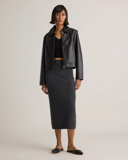 Mongolian Cashmere Fitted Midi Skirt - XS / Brown